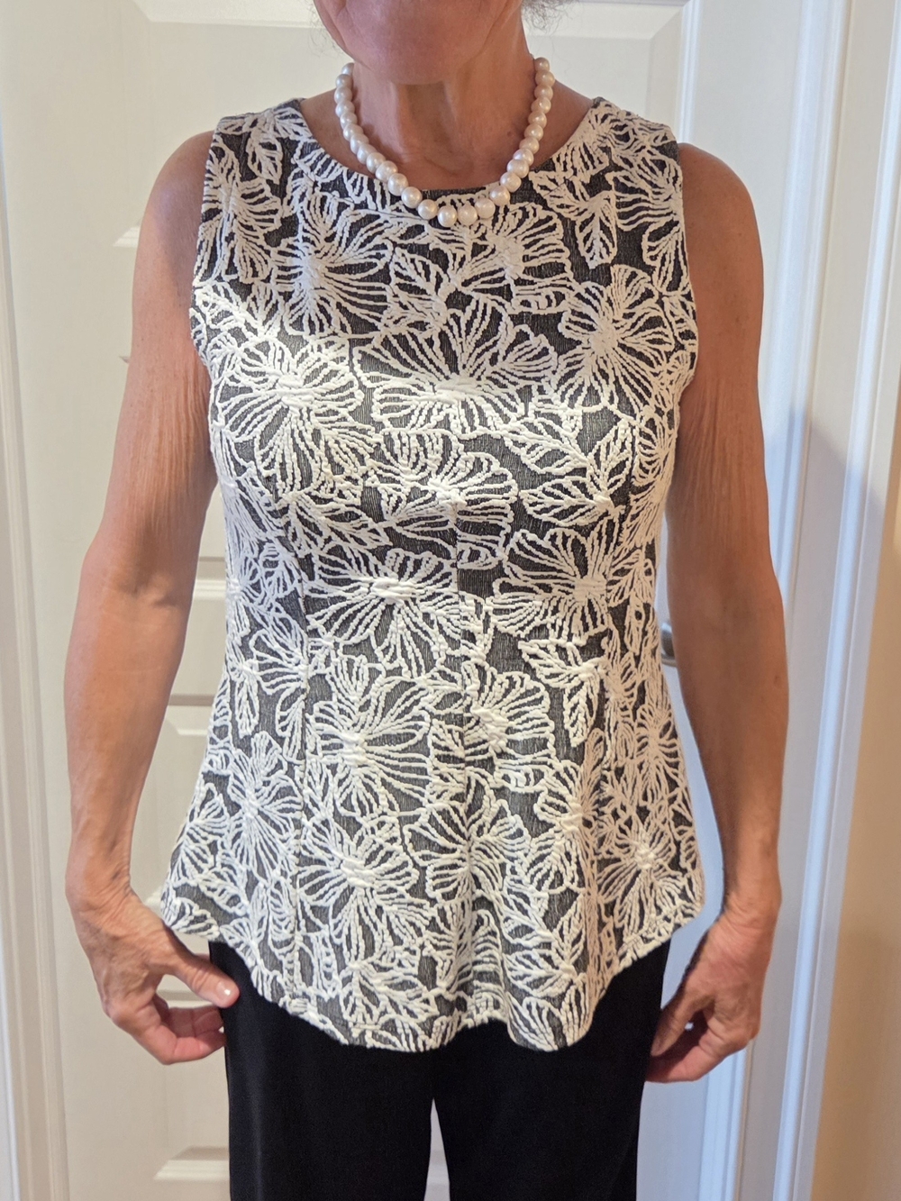 Sleeveless Black & Cream Lace Overlay Top